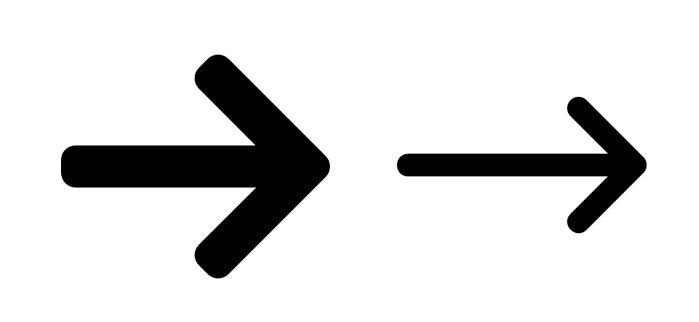 Thick and thin arrows representing differences in force